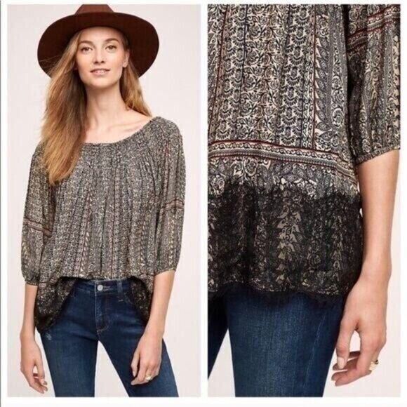 Anthropologie Vanessa Virginia Augusta Boho Blouse Size Small off the shoulder - Picture 2 of 11